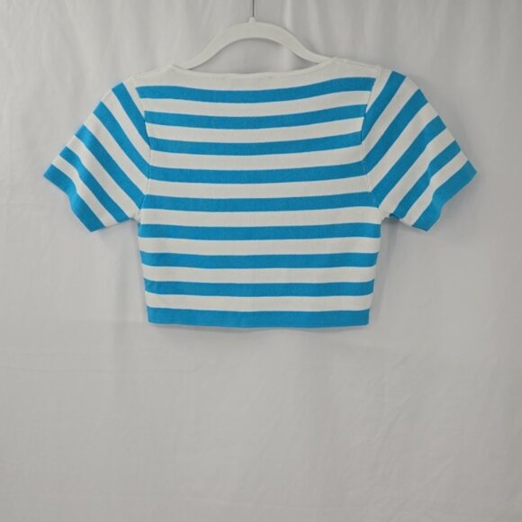 Zara Aqua & White Knit Top - Picture 7 of 15